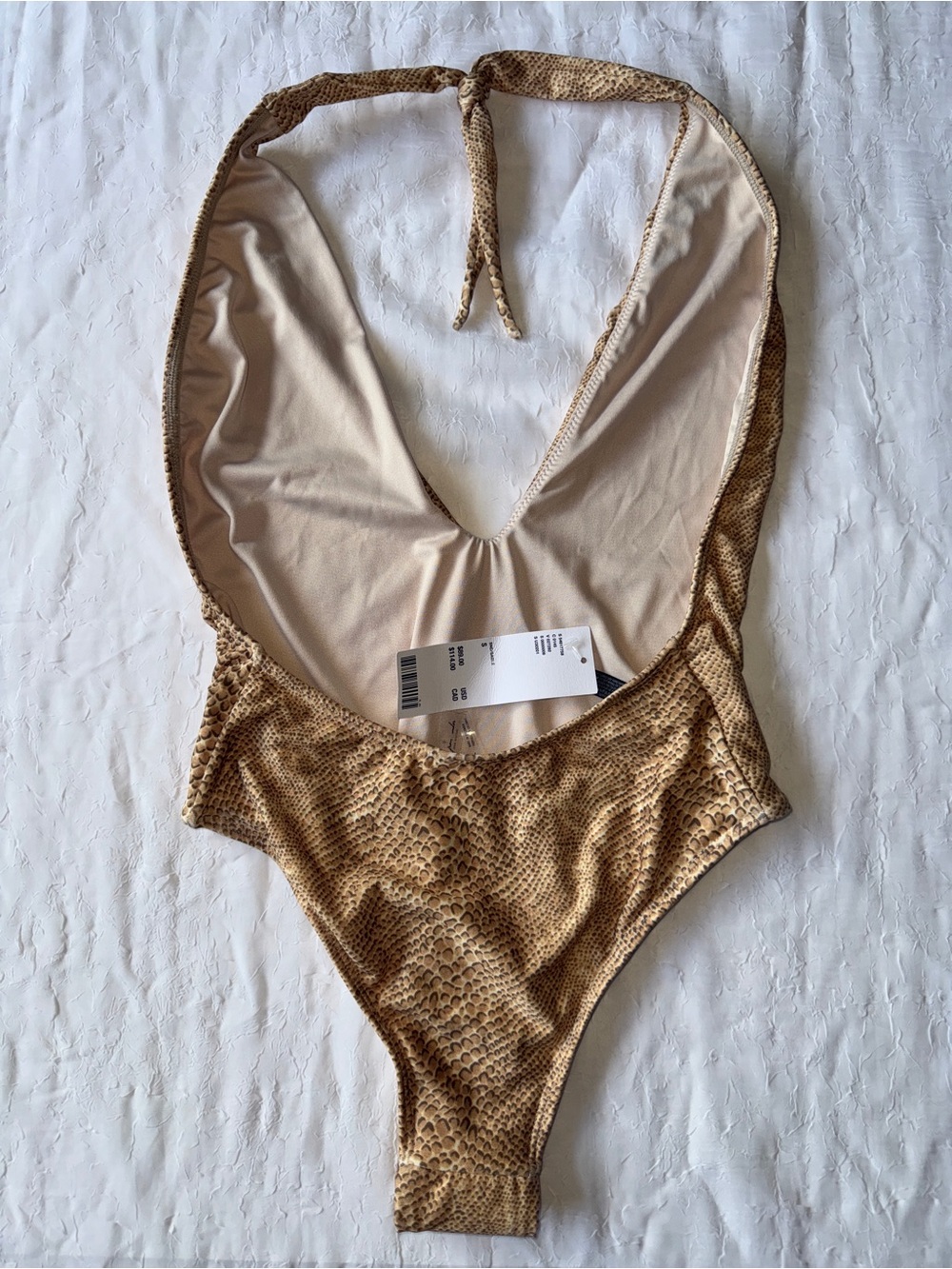 One-Piece Halter Deep V Swimsuit in Golden Snake Print - Picture 2 of 5